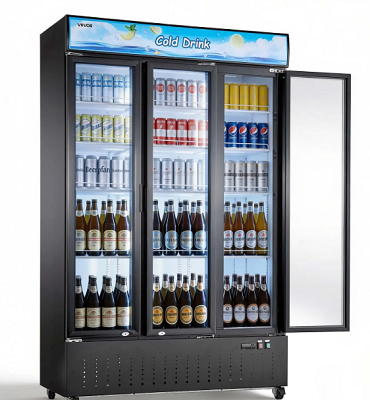 EZ-Cool Commercial Merchandiser Refrigerator, 26.8 Cu.Ft / 760L Upright Beverage Cooler, 3 Glass Door Display Refrigerator with Customizable Lightbox, 12 Adjustable Shelves, Soft LED Lighting & Casters
