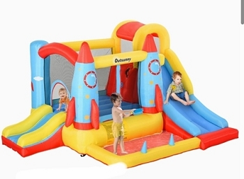 Outsunny Kids Inflatable Water Slide, 4 in 1 Bounce House Jumping Castle w/2-slides