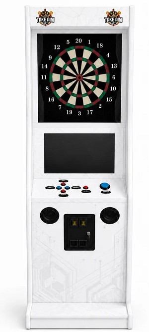Take Aim White Electronic Dart Machine – Color WHITE Commercial Coin-Operated with Free Play & Online Play Options 