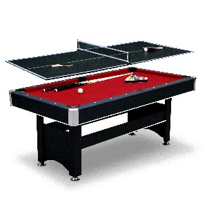 Spartan 6-ft Pool Table with Table Tennis Top - Black with Red Felt 